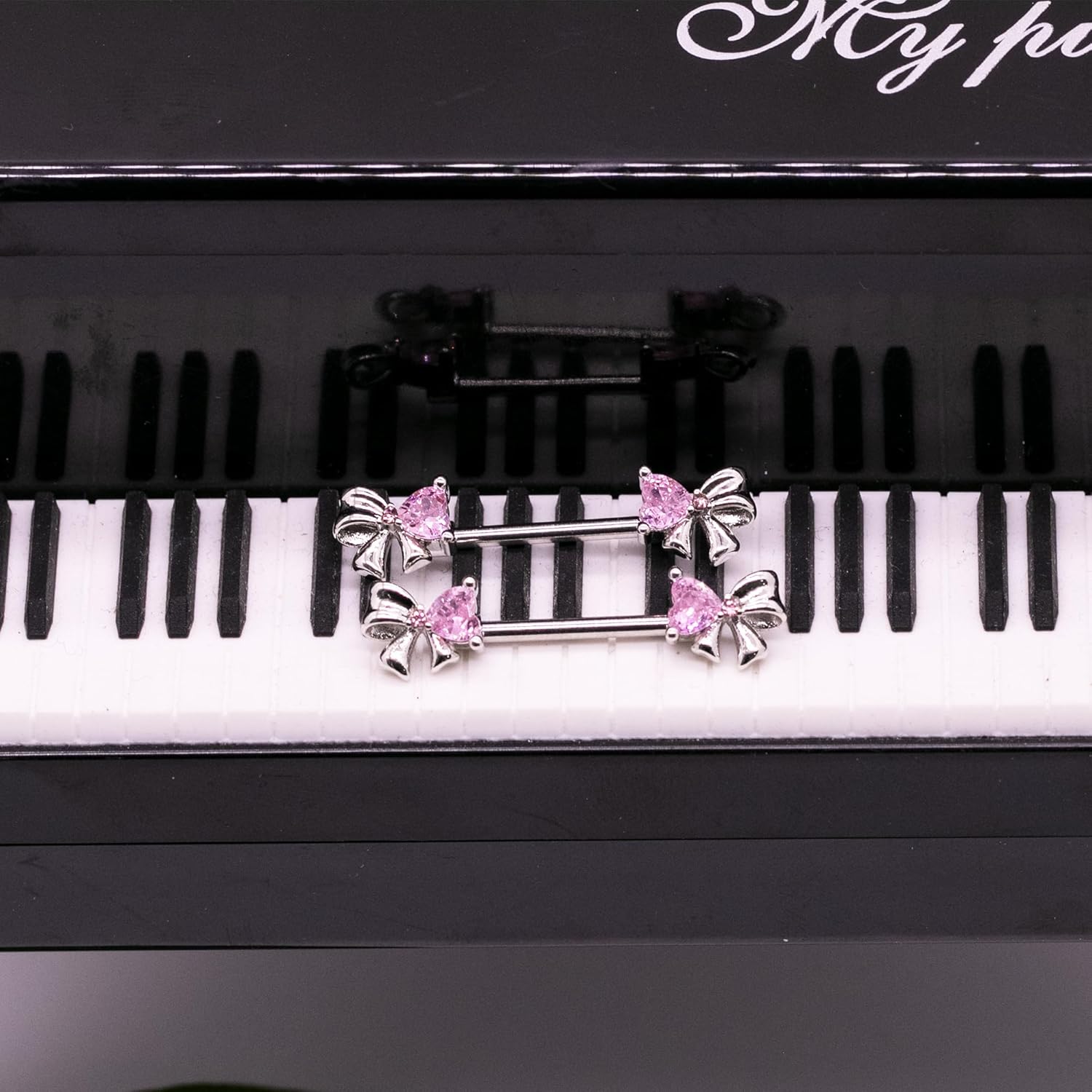 VERAMI 14G Stainless Steel Bowknot Nipple Rings 316L Heart CZ Nipple Barbell Rings Body Piercing for Women - QIAO CrystalQIAO CrystalQIAO Crystal