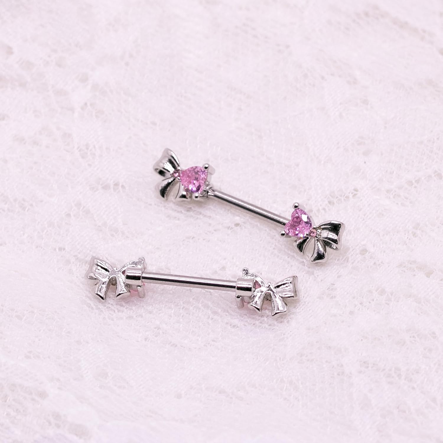 VERAMI 14G Stainless Steel Bowknot Nipple Rings 316L Heart CZ Nipple Barbell Rings Body Piercing for Women - QIAO CrystalQIAO CrystalQIAO Crystal