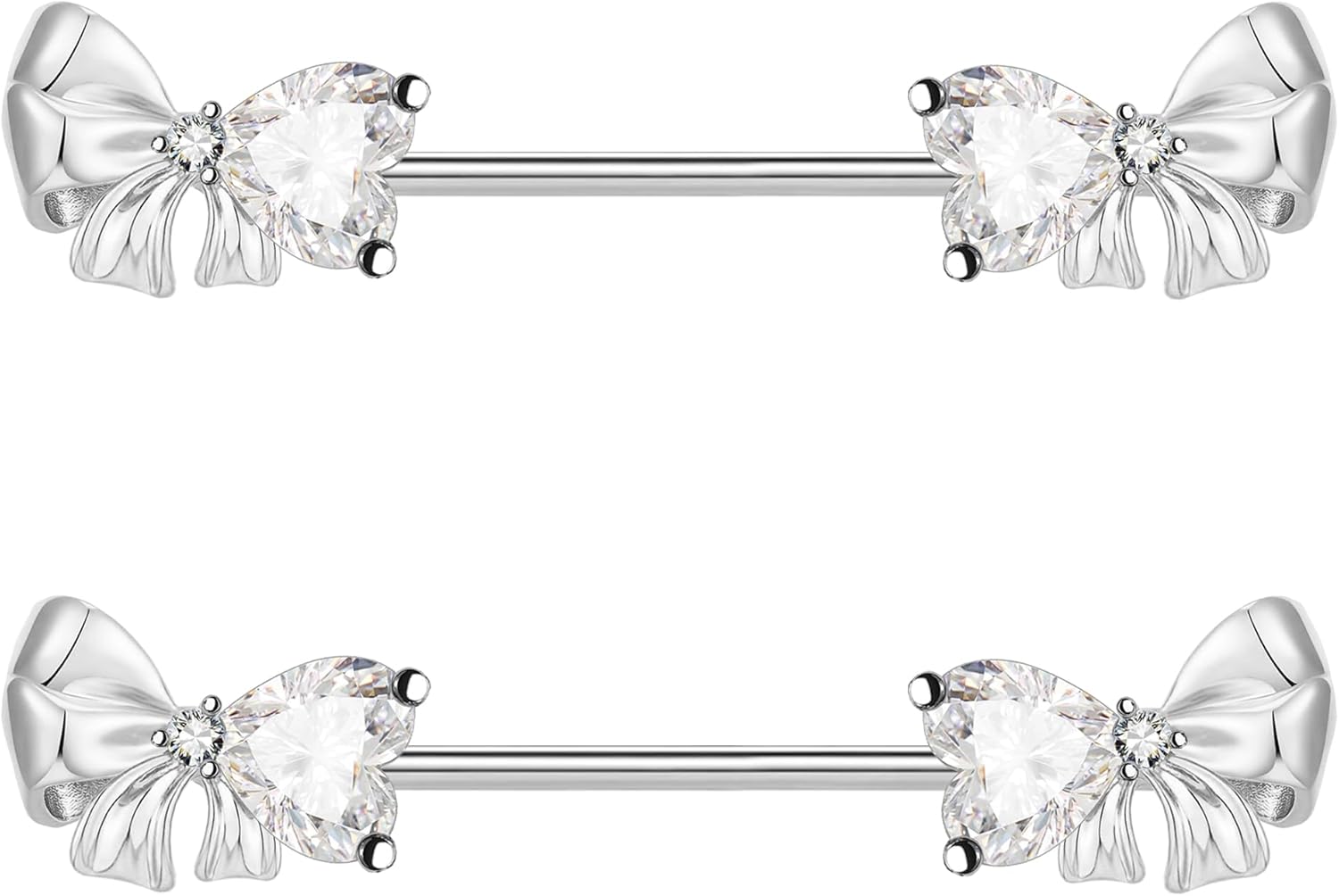 VERAMI 14G Stainless Steel Bowknot Nipple Rings 316L Heart CZ Nipple Barbell Rings Body Piercing for Women - QIAO CrystalQIAO CrystalQIAO Crystal