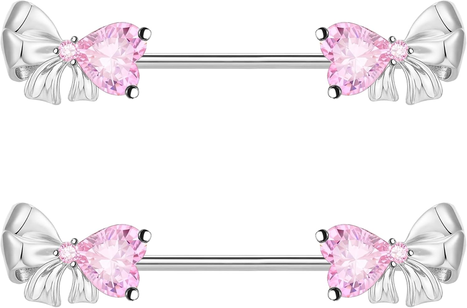VERAMI 14G Stainless Steel Bowknot Nipple Rings 316L Heart CZ Nipple Barbell Rings Body Piercing for Women - QIAO CrystalQIAO CrystalQIAO Crystal