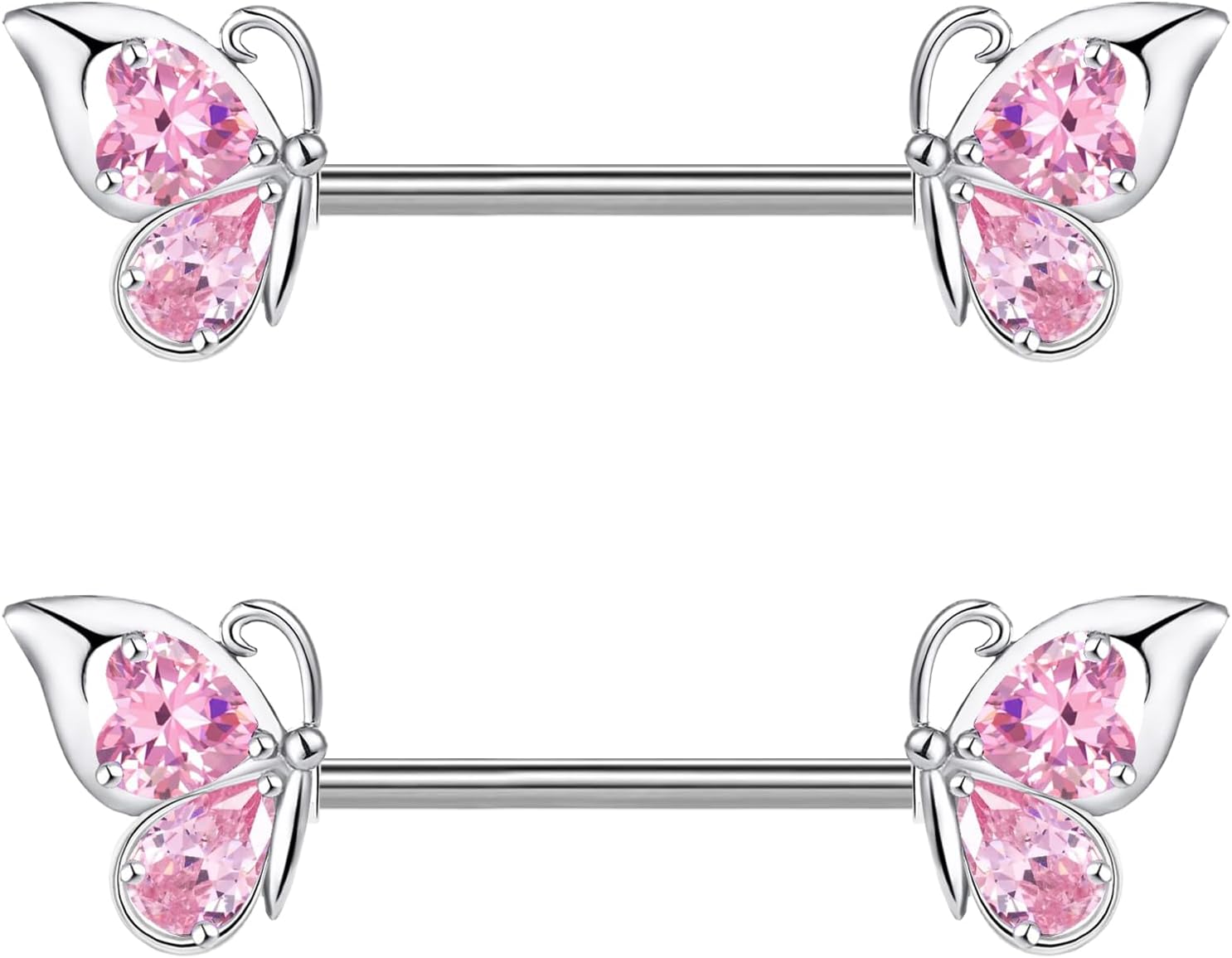VERAMI 14G Stainless Steel Butterfly Nipple Rings 316L Butterfly Nipple Barbell Rings Body Piercing for Women - QIAO CrystalQIAO CrystalQIAO Crystal