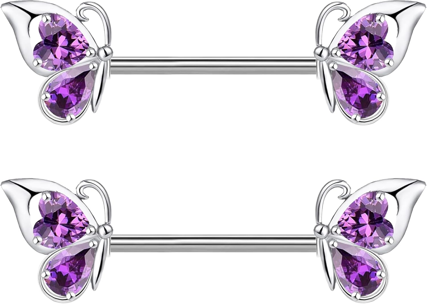 VERAMI 14G Stainless Steel Butterfly Nipple Rings 316L Butterfly Nipple Barbell Rings Body Piercing for Women - QIAO CrystalQIAO CrystalQIAO Crystal