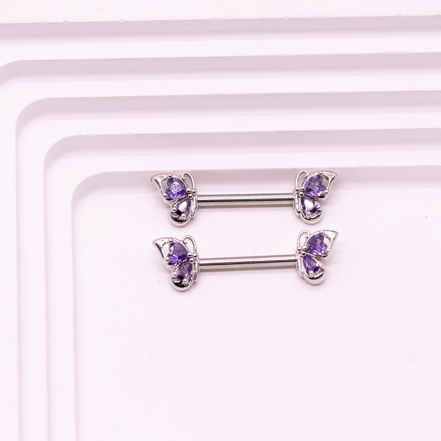 VERAMI 14G Stainless Steel Butterfly Nipple Rings 316L Butterfly Nipple Barbell Rings Body Piercing for Women - QIAO CrystalQIAO CrystalQIAO Crystal