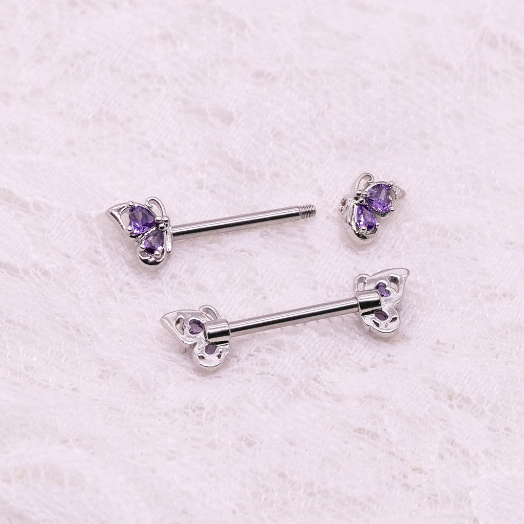 VERAMI 14G Stainless Steel Butterfly Nipple Rings 316L Butterfly Nipple Barbell Rings Body Piercing for Women - QIAO CrystalQIAO CrystalQIAO Crystal