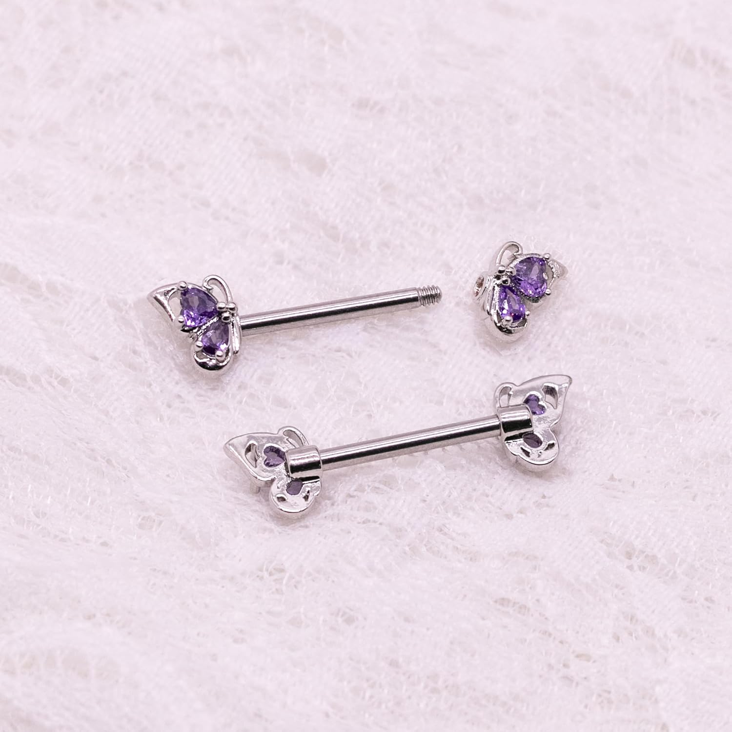 VERAMI 14G Stainless Steel Butterfly Nipple Rings 316L Butterfly Nipple Barbell Rings Body Piercing for Women - QIAO CrystalQIAO CrystalQIAO Crystal