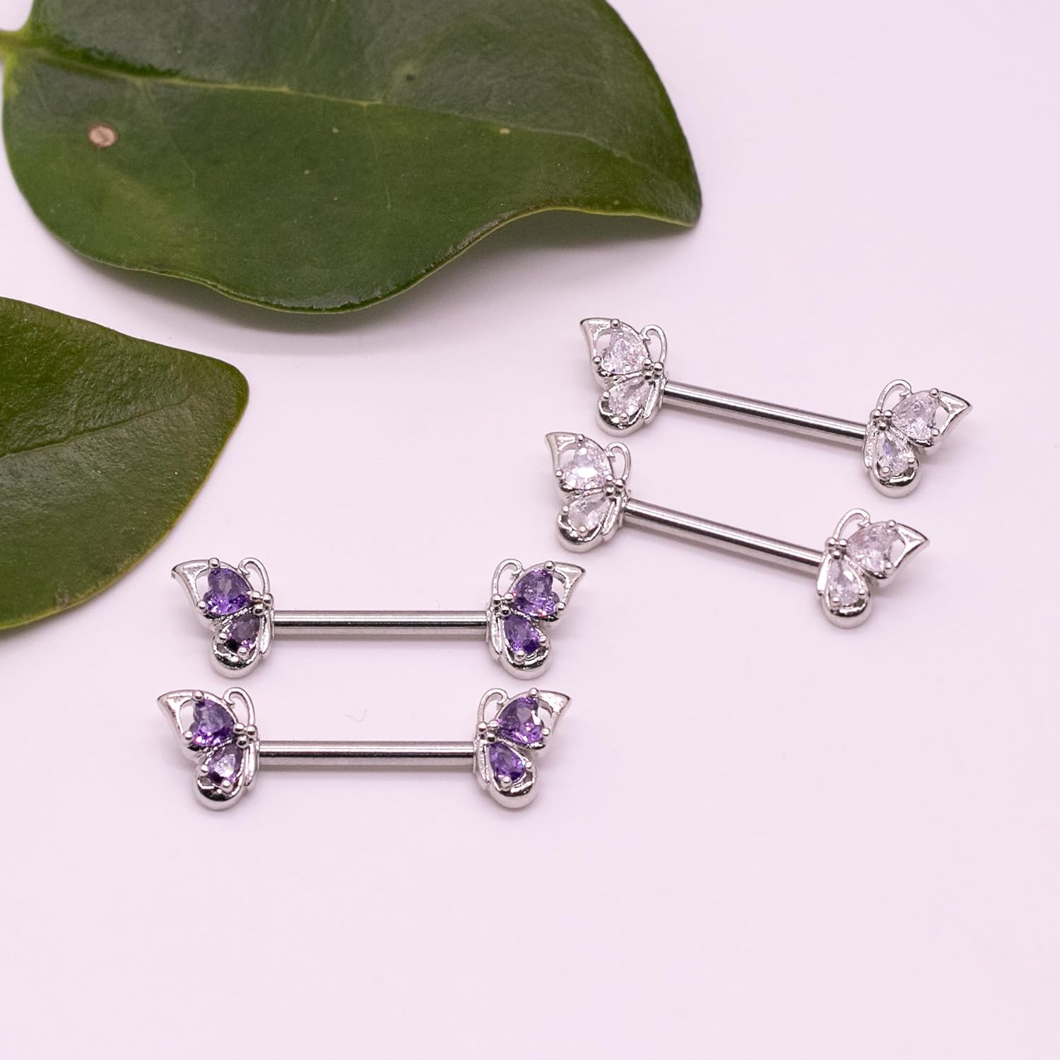 VERAMI 14G Stainless Steel Butterfly Nipple Rings 316L Butterfly Nipple Barbell Rings Body Piercing for Women - QIAO CrystalQIAO CrystalQIAO Crystal