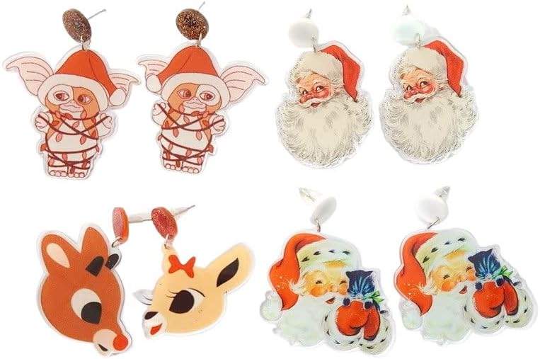 Vintage Christmas Santa Dangle Earrings Funny Cute Gingerbread Man Elf Fawn Charm Earrings Acrylic Resin Fashion Jewelry Holiday Gift Ladies Teens Xmas Party Favors Decor Accessories - 我的商店我的商店我的商店