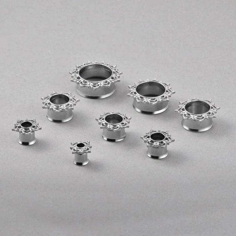 Vintage Gold Plated Flower Ear Plugs Tunnels Gauges Stretcher Piercings Jewelry