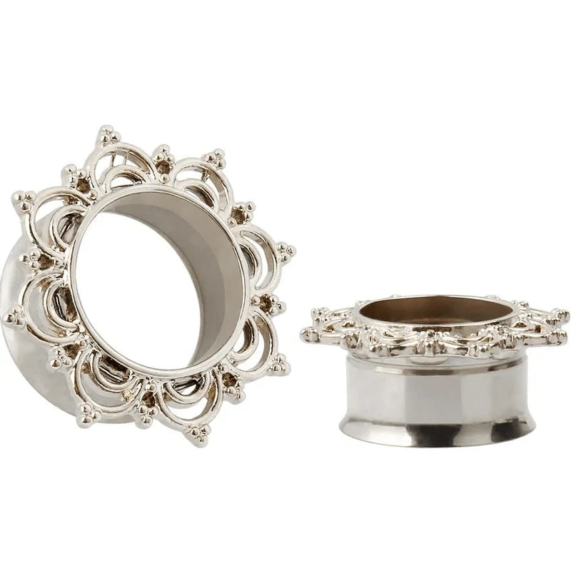 Vintage Gold Plated Flower Ear Plugs Tunnels Gauges Stretcher Piercings Jewelry