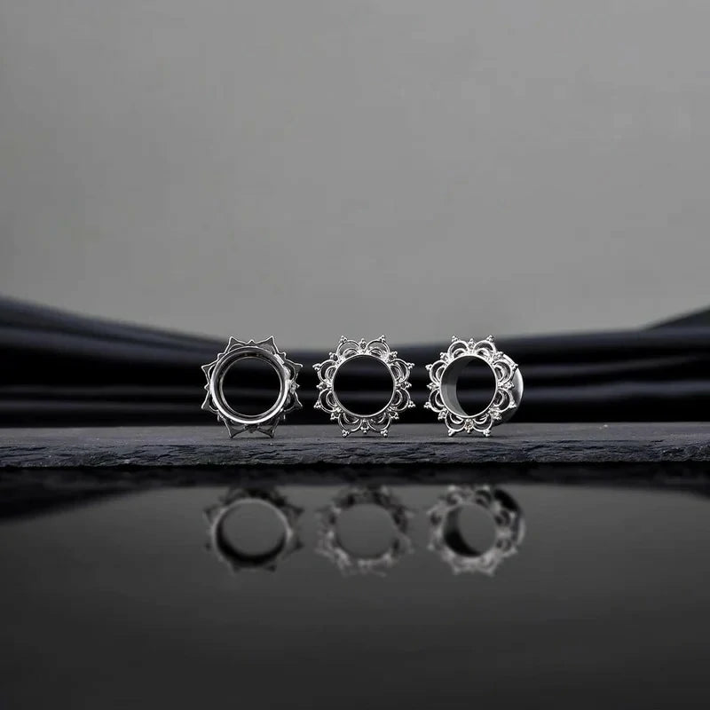 Vintage Gold Plated Flower Ear Plugs Tunnels Gauges Stretcher Piercings Jewelry