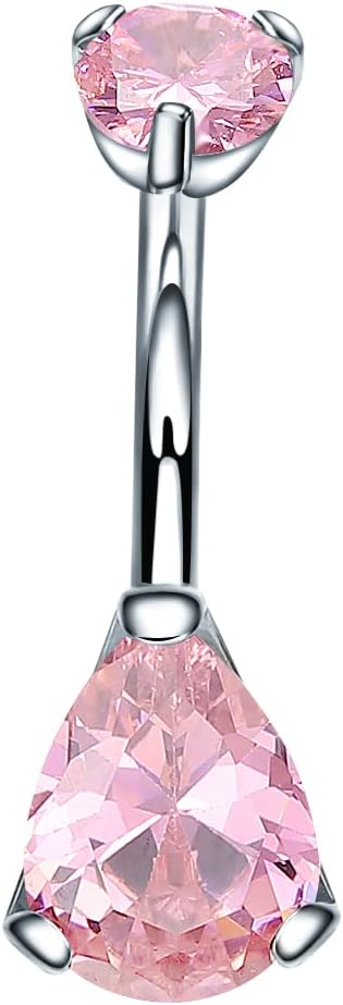 VOJO G23 Titanium Belly Button Rings Cubic Zircon Opal Hypoallergenic Threaded 14G Diamond Navel Body Piercing Jewelry Birthstone for Women - 我的商店我的商店我的商店