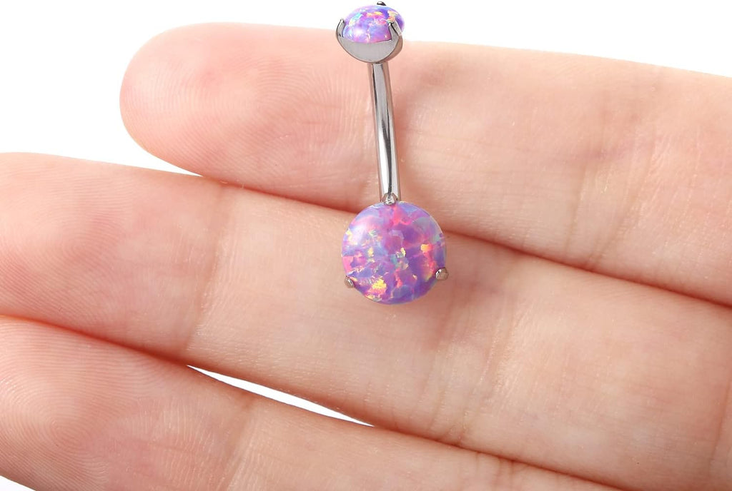 VOJO G23 Titanium Belly Button Rings Cubic Zircon Opal Hypoallergenic Threaded 14G Diamond Navel Body Piercing Jewelry Birthstone for Women - 我的商店我的商店我的商店