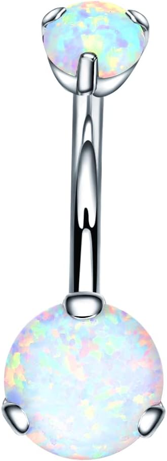 VOJO G23 Titanium Belly Button Rings Cubic Zircon Opal Hypoallergenic Threaded 14G Diamond Navel Body Piercing Jewelry Birthstone for Women - 我的商店我的商店我的商店