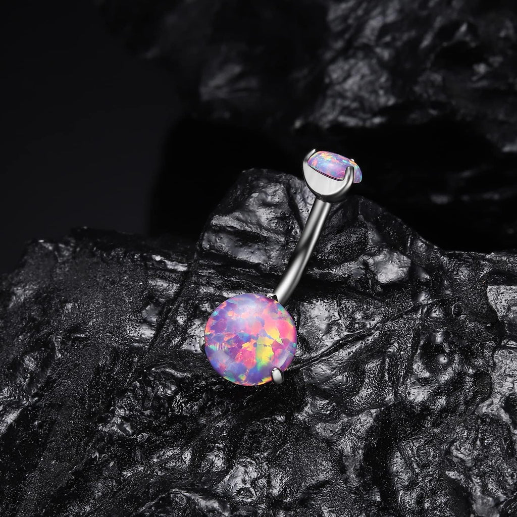 VOJO G23 Titanium Belly Button Rings Cubic Zircon Opal Hypoallergenic Threaded 14G Diamond Navel Body Piercing Jewelry Birthstone for Women - 我的商店我的商店我的商店