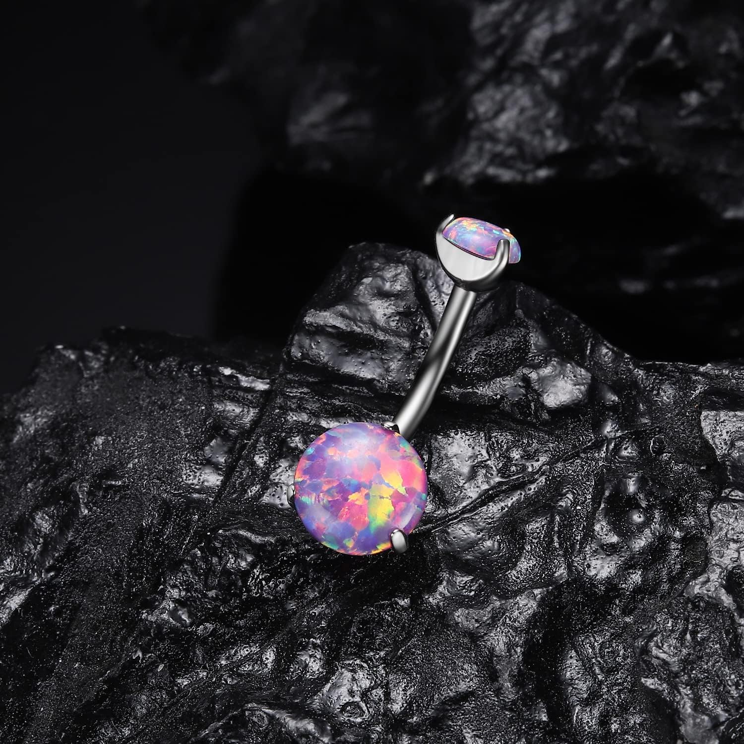 VOJO G23 Titanium Belly Button Rings Cubic Zircon Opal Hypoallergenic Threaded 14G Diamond Navel Body Piercing Jewelry Birthstone for Women - 我的商店我的商店我的商店