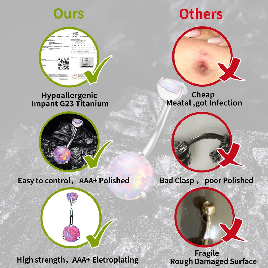 VOJO G23 Titanium Belly Button Rings Cubic Zircon Opal Hypoallergenic Threaded 14G Diamond Navel Body Piercing Jewelry Birthstone for Women - 我的商店我的商店我的商店