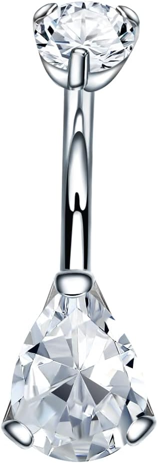 VOJO G23 Titanium Belly Button Rings Cubic Zircon Opal Hypoallergenic Threaded 14G Diamond Navel Body Piercing Jewelry Birthstone for Women - 我的商店我的商店我的商店