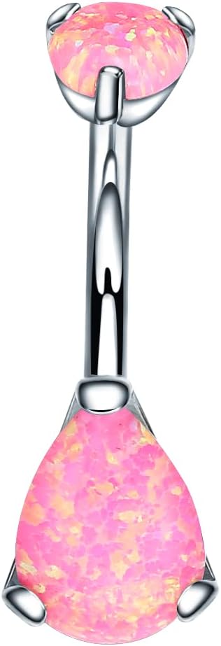 VOJO G23 Titanium Belly Button Rings Cubic Zircon Opal Hypoallergenic Threaded 14G Diamond Navel Body Piercing Jewelry Birthstone for Women - 我的商店我的商店我的商店