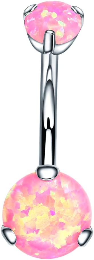 VOJO G23 Titanium Belly Button Rings Cubic Zircon Opal Hypoallergenic Threaded 14G Diamond Navel Body Piercing Jewelry Birthstone for Women - 我的商店我的商店我的商店