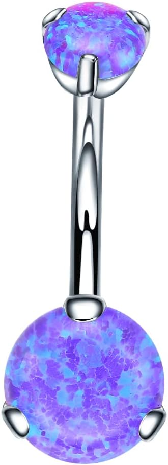 VOJO G23 Titanium Belly Button Rings Cubic Zircon Opal Hypoallergenic Threaded 14G Diamond Navel Body Piercing Jewelry Birthstone for Women - 我的商店我的商店我的商店