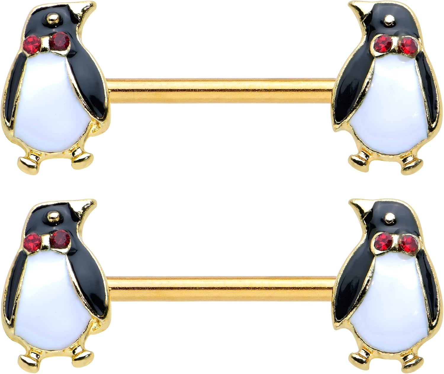 Winter Holiday 14G Womens Nipplerings Piercing Stainless Steel 2Pc Bow Tie Christmas Penguin Nipple Ring Set 9/16" - QIAO CrystalQIAO CrystalQIAO Crystal
