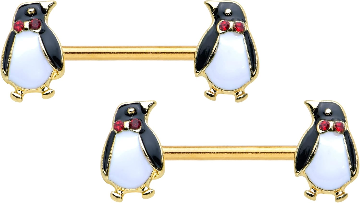 Winter Holiday 14G Womens Nipplerings Piercing Stainless Steel 2Pc Bow Tie Christmas Penguin Nipple Ring Set 9/16" - QIAO CrystalQIAO CrystalQIAO Crystal