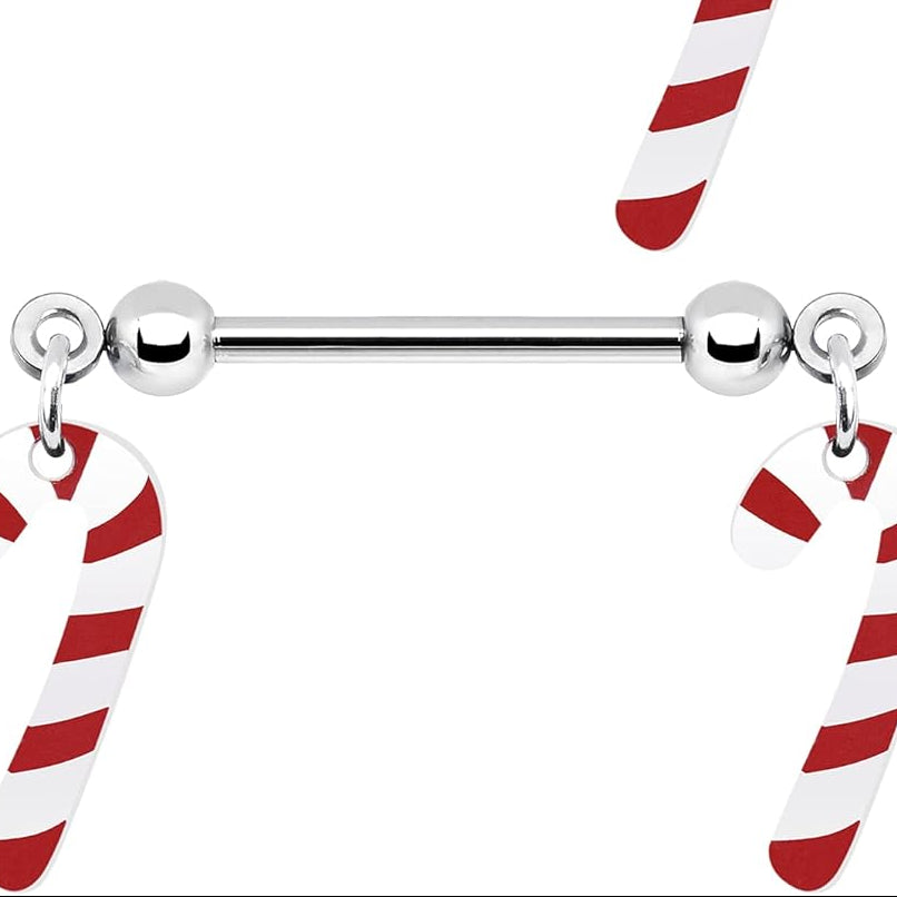 Winter Holiday Christmas Candy Cane Nipple Ring Set of 2 - QIAO CrystalQIAO CrystalQIAO Crystal