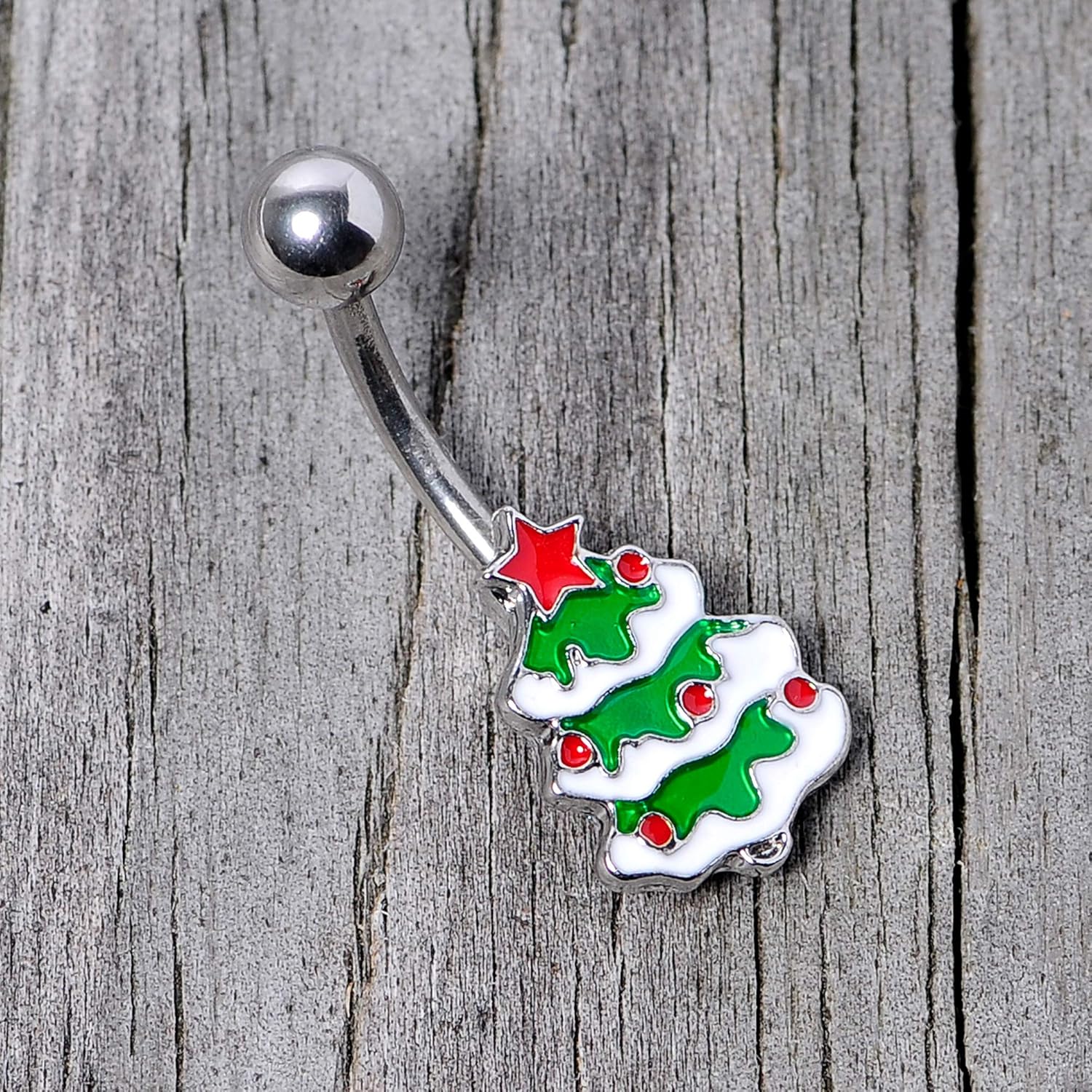 Winter Holiday Womens 14G 316L Stainless Steel Navel Ring Piercing Christmas Merry Christmas Tree Belly Button Ring - 我的商店我的商店我的商店
