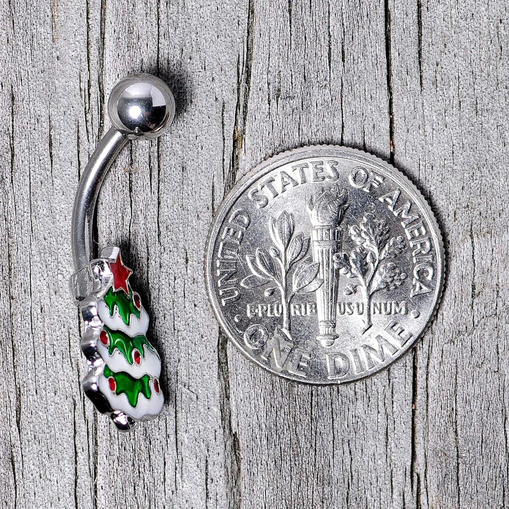 Winter Holiday Womens 14G 316L Stainless Steel Navel Ring Piercing Christmas Merry Christmas Tree Belly Button Ring - 我的商店我的商店我的商店