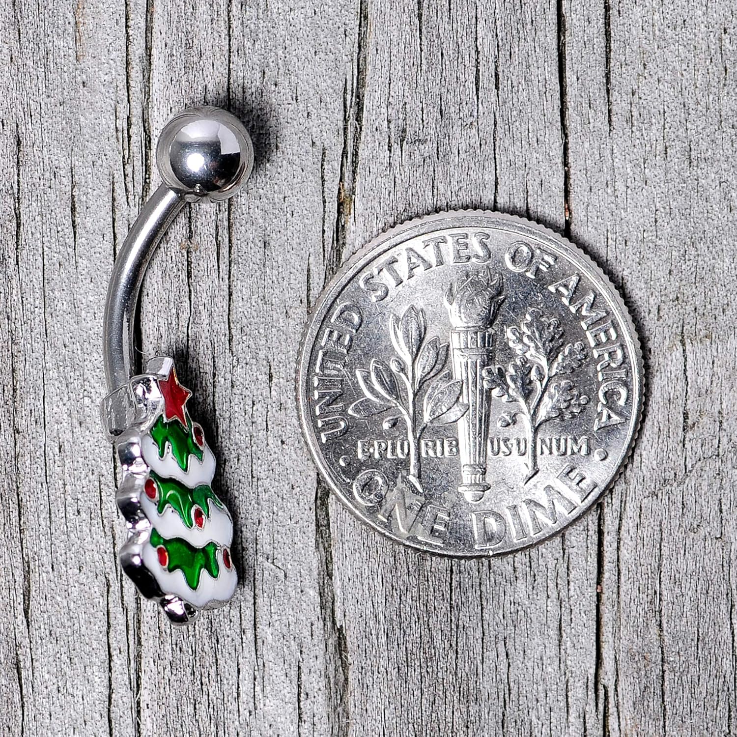 Winter Holiday Womens 14G 316L Stainless Steel Navel Ring Piercing Christmas Merry Christmas Tree Belly Button Ring - 我的商店我的商店我的商店