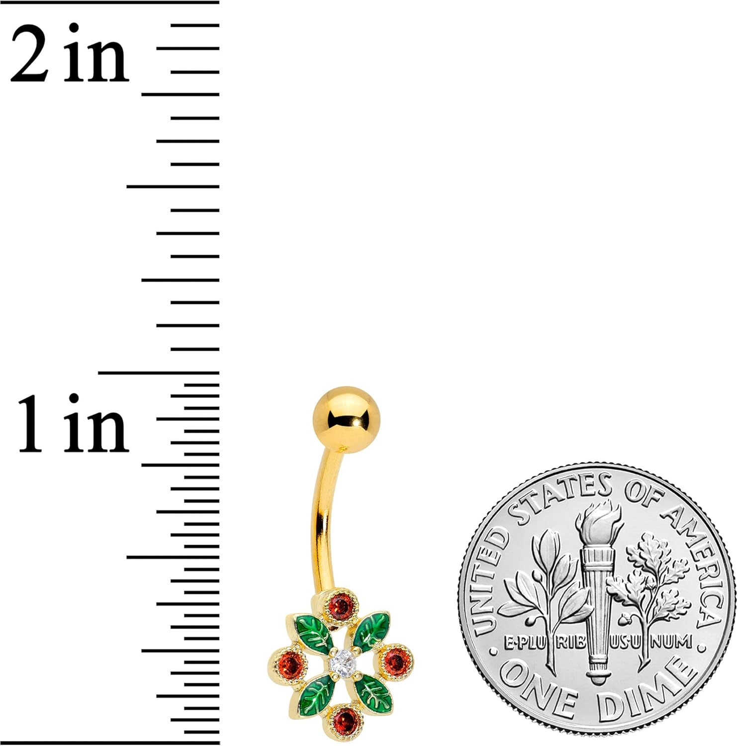 Winter Holiday Womens 14G PVD Stainless Steel Navel Ring Piercing Christmas Holly Crest Belly Button Ring - 我的商店我的商店我的商店