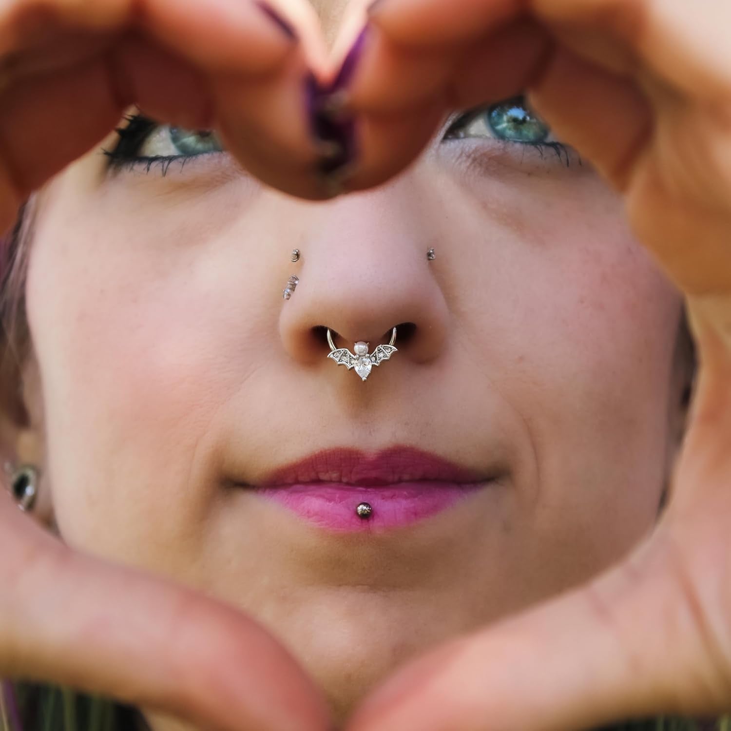 Womens 16G Steel Hinged Segment Ring Seamless Cartilage Nipple Ring Clear Bat Nose Hoop 3/8" - QIAO CrystalQIAO CrystalQIAO Crystal