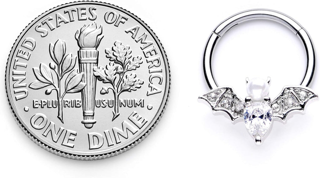 Womens 16G Steel Hinged Segment Ring Seamless Cartilage Nipple Ring Clear Bat Nose Hoop 3/8" - QIAO CrystalQIAO CrystalQIAO Crystal