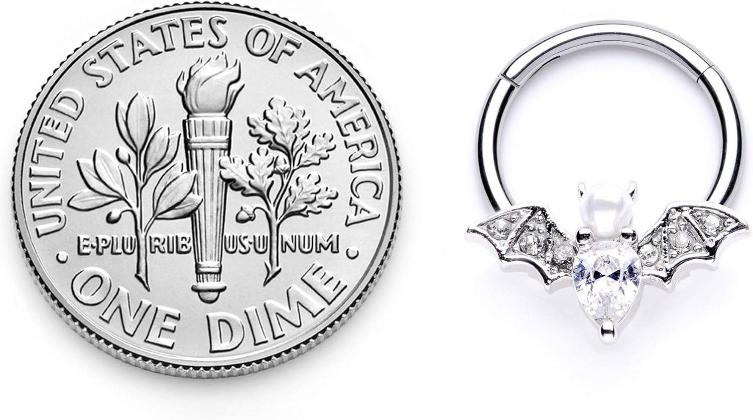 Womens 16G Steel Hinged Segment Ring Seamless Cartilage Nipple Ring Clear Bat Nose Hoop 3/8" - QIAO CrystalQIAO CrystalQIAO Crystal