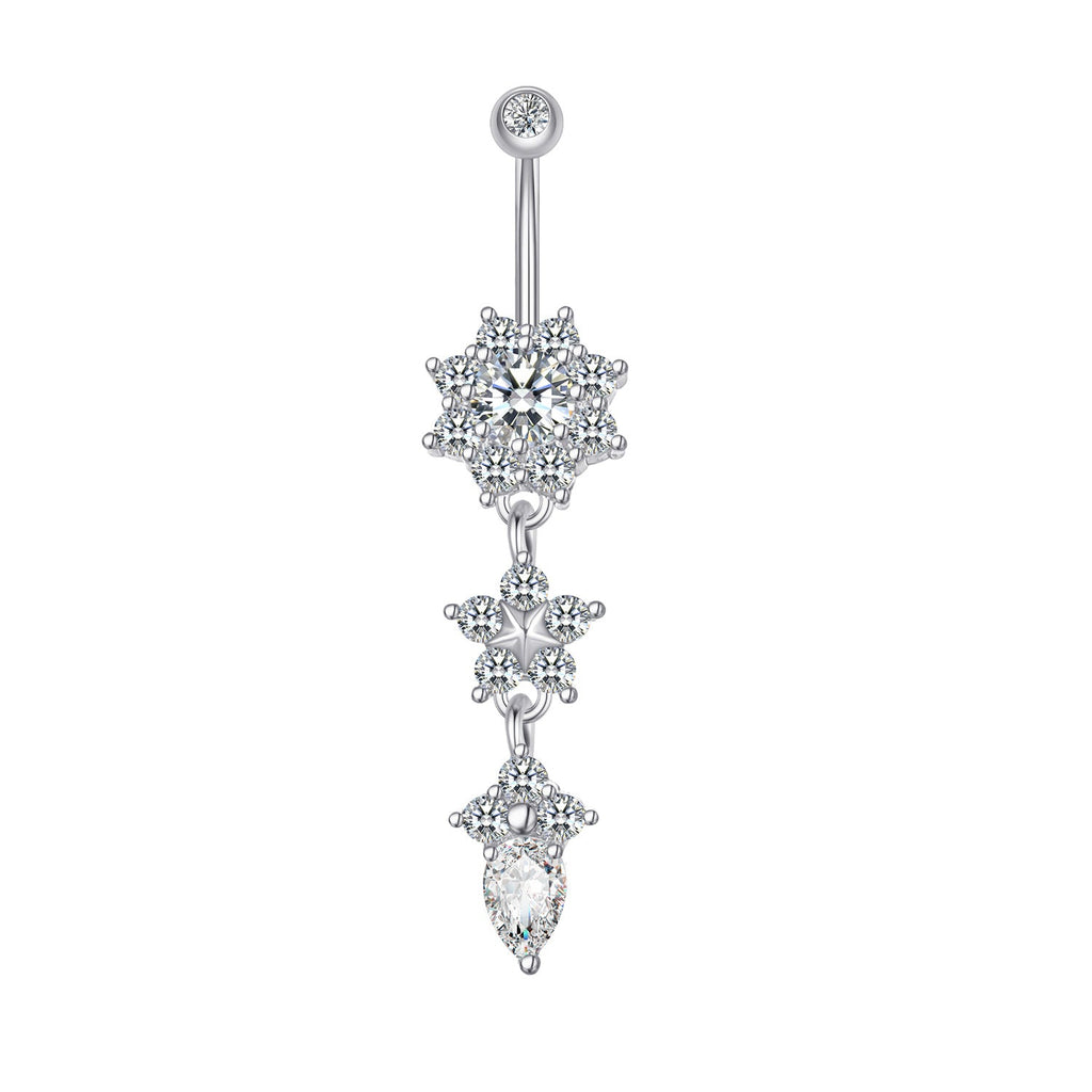 Women's Crystal Ring Body Dangle Barbell Bar Belly Button Ring (Gold, 2 Inches) - QIAO Crystal我的商店QIAO Crystal