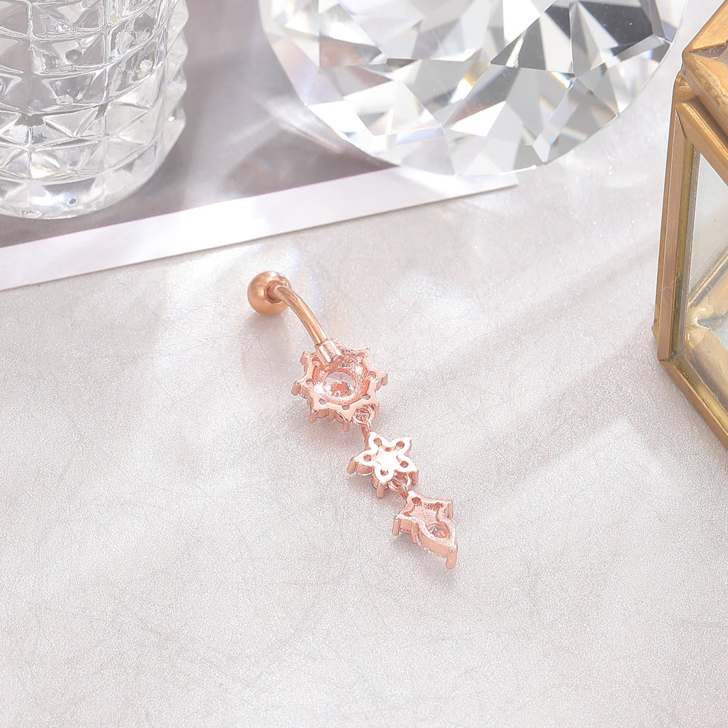 Women's Crystal Ring Body Dangle Barbell Bar Belly Button Ring (Gold, 2 Inches) - QIAO Crystal我的商店QIAO Crystal