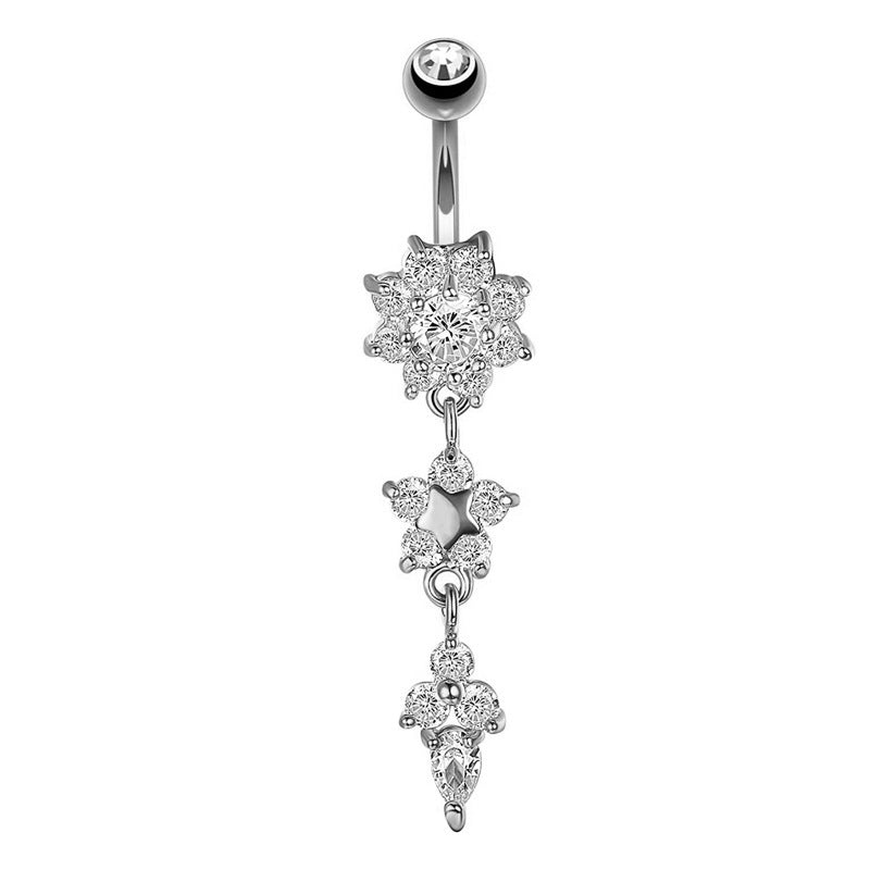 Women's Crystal Ring Body Dangle Barbell Bar Belly Button Ring (Gold, 2 Inches) - QIAO Crystal我的商店QIAO Crystal