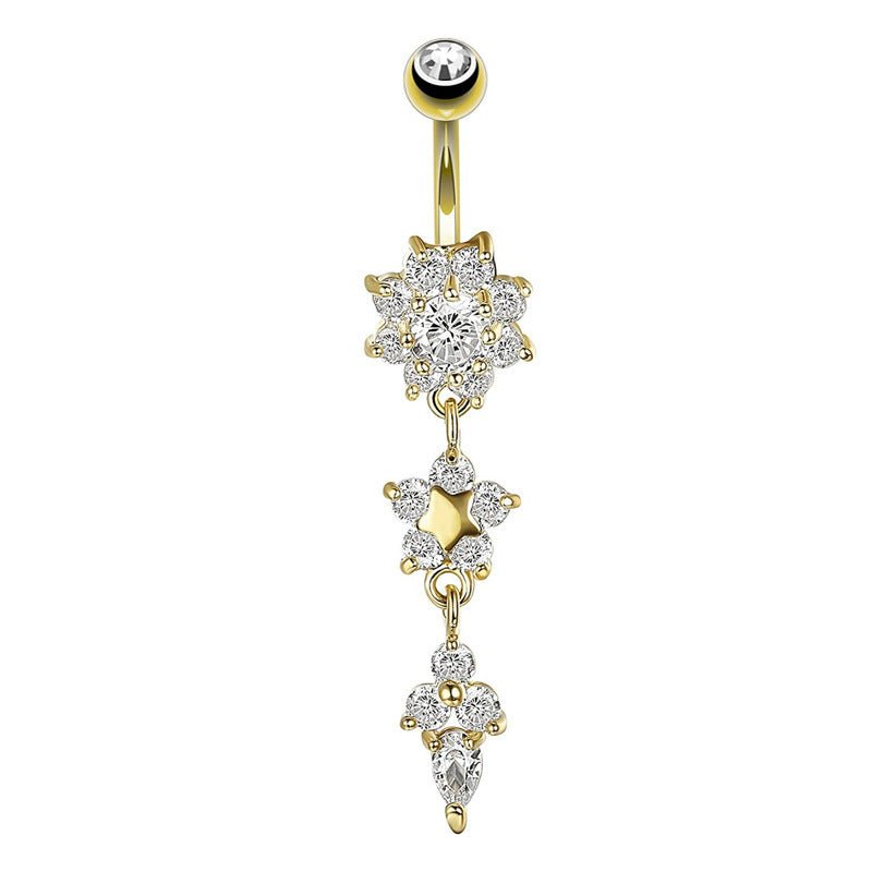 Women's Crystal Ring Body Dangle Barbell Bar Belly Button Ring (Gold, 2 Inches) - QIAO Crystal我的商店QIAO Crystal