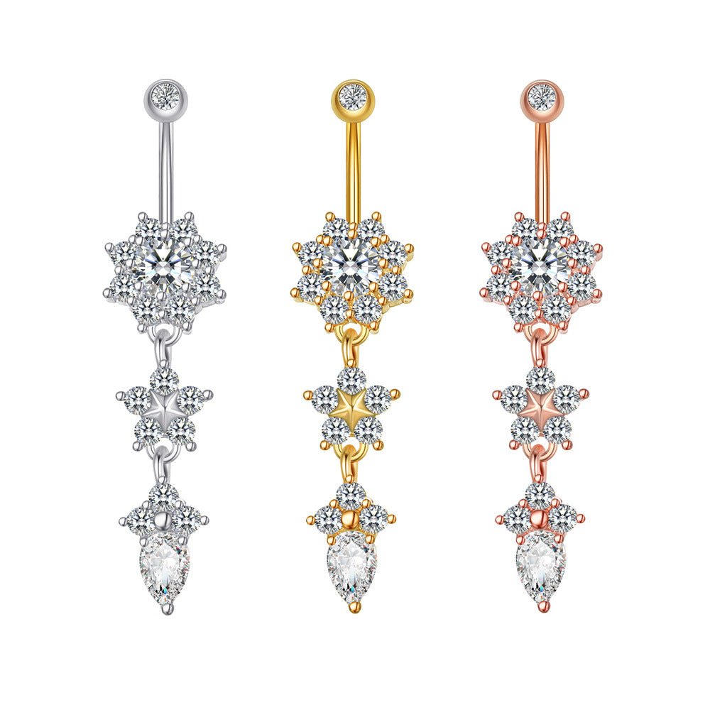 Women's Crystal Ring Body Dangle Barbell Bar Belly Button Ring (Gold, 2 Inches) - QIAO Crystal我的商店QIAO Crystal
