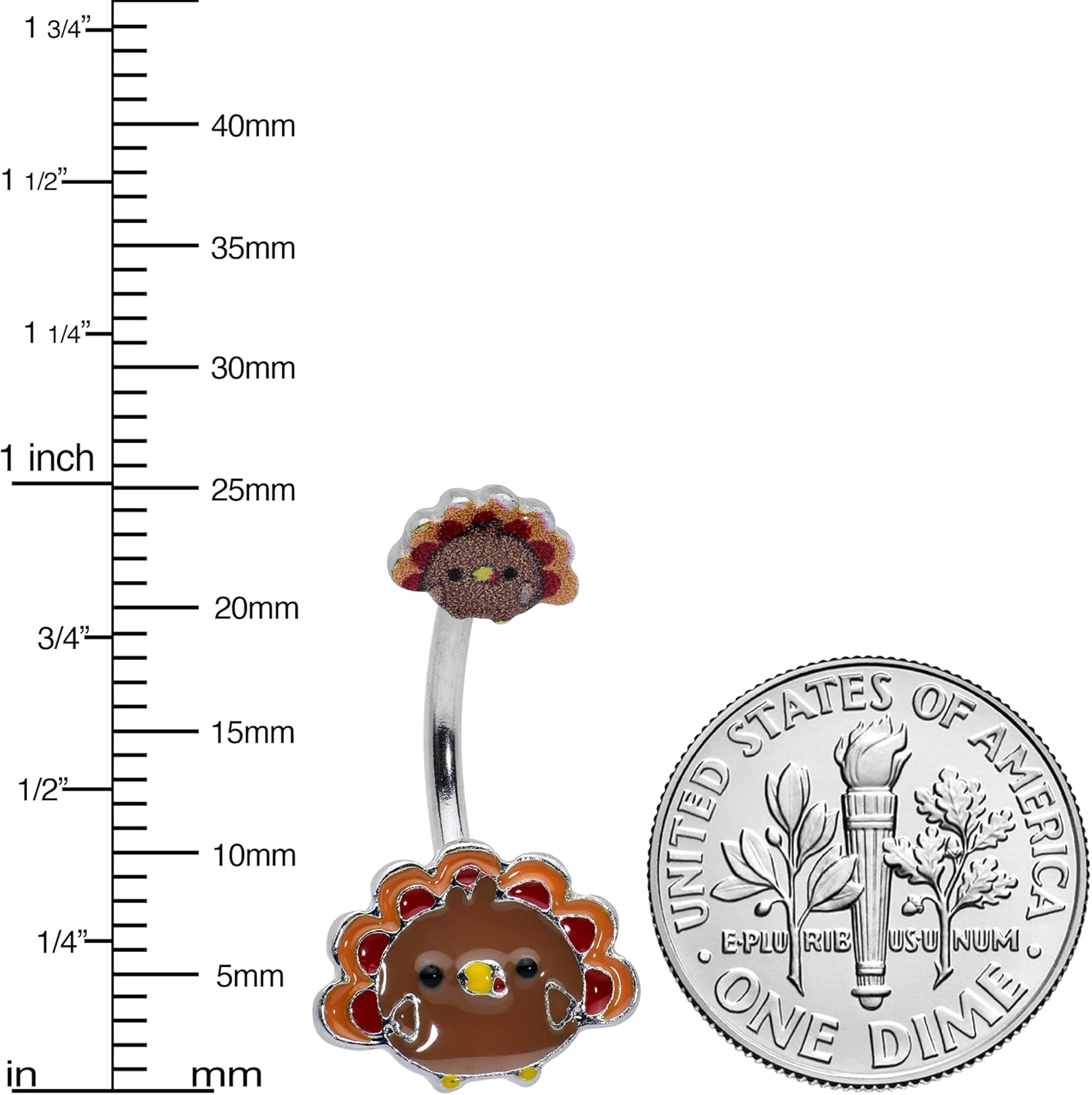 Womens Steel Navel Ring Piercing Cute Colorful Turkey Thanksgiving Double Mount Belly Button Ring - 我的商店我的商店我的商店