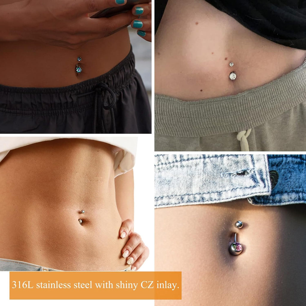 Wssxc 14G Hypoallergenic Surgical Steel Belly Button Ring Cubic Zirconia Belly Button Barbs Body Piercing Set 7Pcs - 我的商店我的商店我的商店