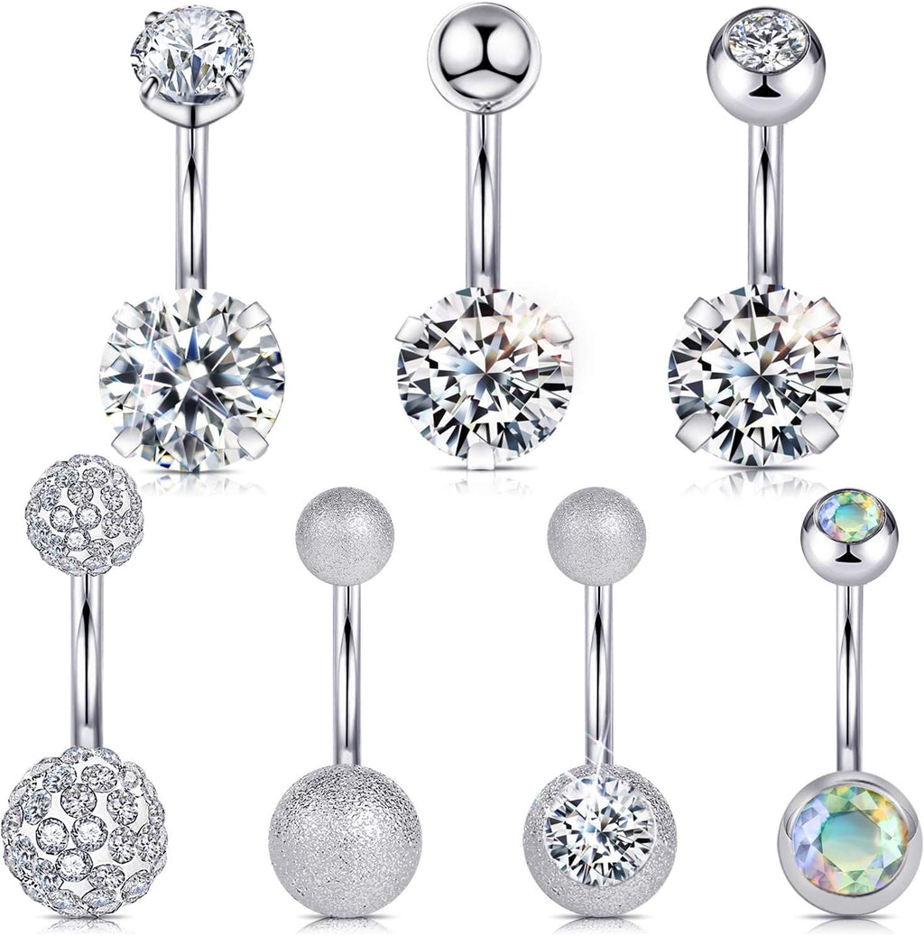 Wssxc 14G Hypoallergenic Surgical Steel Belly Button Ring Cubic Zirconia Belly Button Barbs Body Piercing Set 7Pcs - 我的商店我的商店我的商店