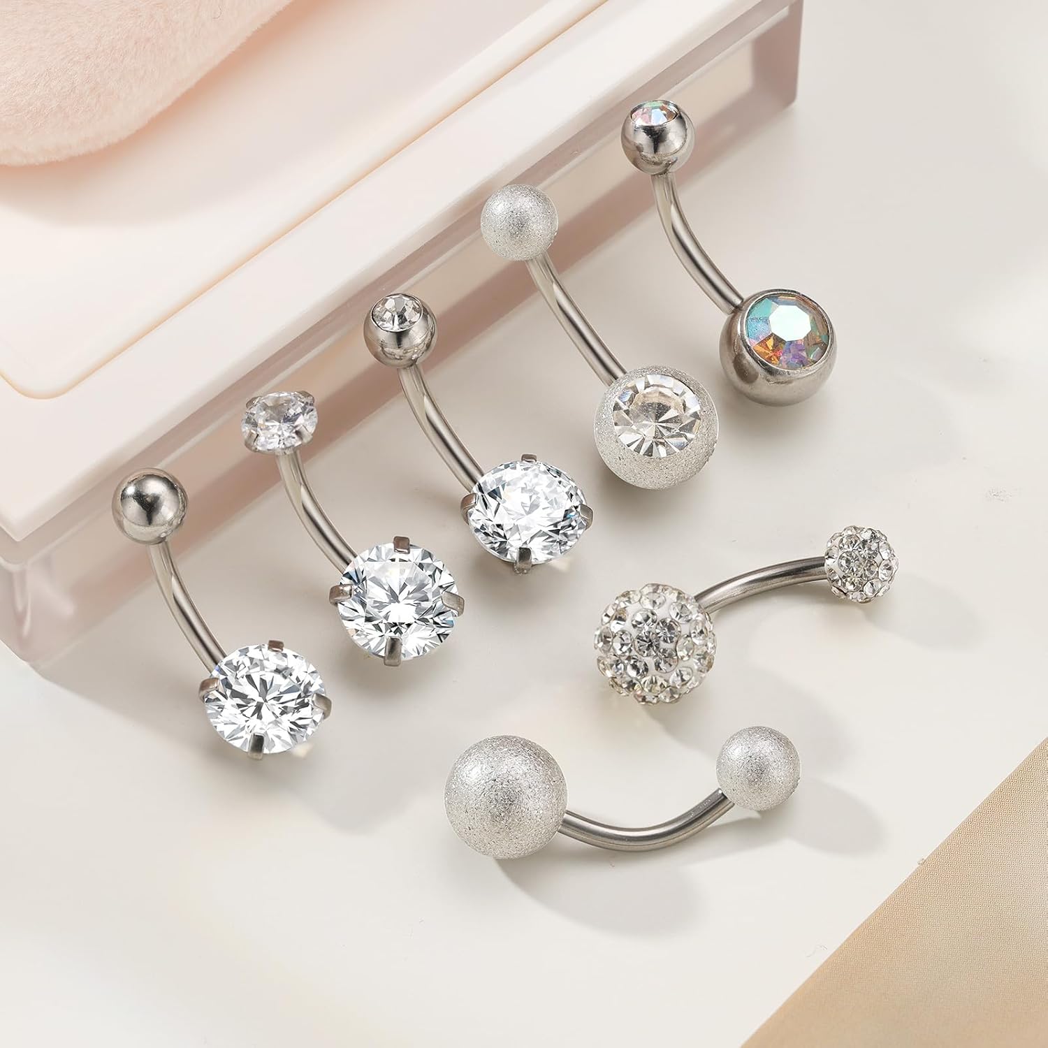 Wssxc 14G Hypoallergenic Surgical Steel Belly Button Ring Cubic Zirconia Belly Button Barbs Body Piercing Set 7Pcs - 我的商店我的商店我的商店