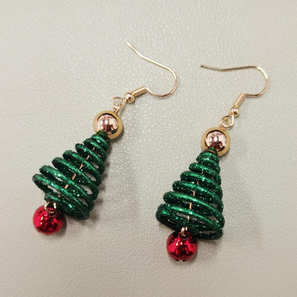 Xmas Tree Jingle Bell Dangle Earrings for Women Girls Cute Charms Red Ball Tinkel Bell Green Wreath Drop Hook Dangling Hypoallergenic Christmas Festival Party Decor Jewelry Gifts for Friend Family - 我的商店我的商店我的商店