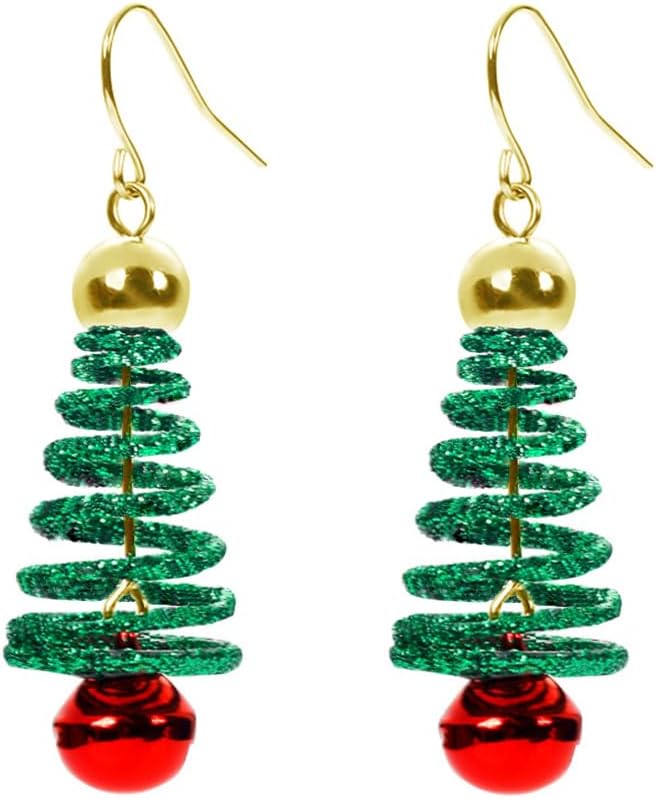 Xmas Tree Jingle Bell Dangle Earrings for Women Girls Cute Charms Red Ball Tinkel Bell Green Wreath Drop Hook Dangling Hypoallergenic Christmas Festival Party Decor Jewelry Gifts for Friend Family - 我的商店我的商店我的商店
