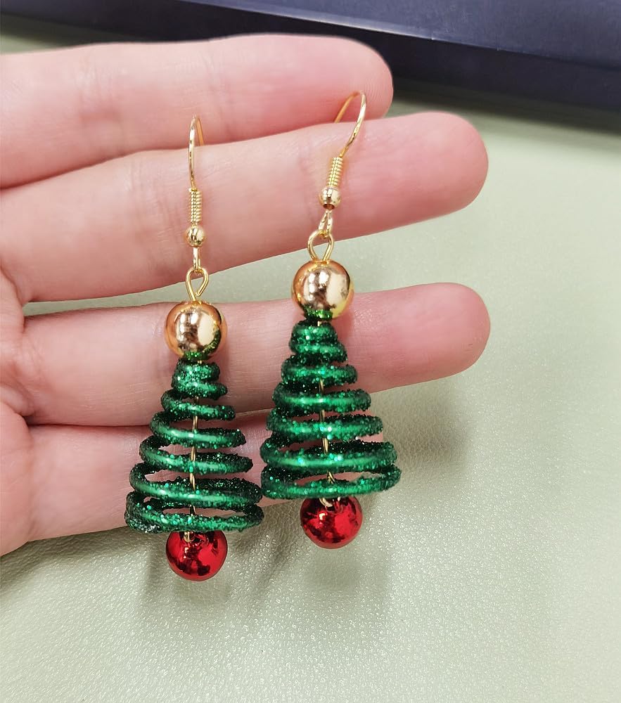 Xmas Tree Jingle Bell Dangle Earrings for Women Girls Cute Charms Red Ball Tinkel Bell Green Wreath Drop Hook Dangling Hypoallergenic Christmas Festival Party Decor Jewelry Gifts for Friend Family - 我的商店我的商店我的商店