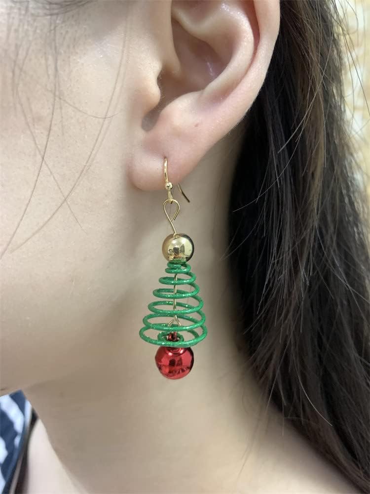 Xmas Tree Jingle Bell Dangle Earrings for Women Girls Cute Charms Red Ball Tinkel Bell Green Wreath Drop Hook Dangling Hypoallergenic Christmas Festival Party Decor Jewelry Gifts for Friend Family - 我的商店我的商店我的商店