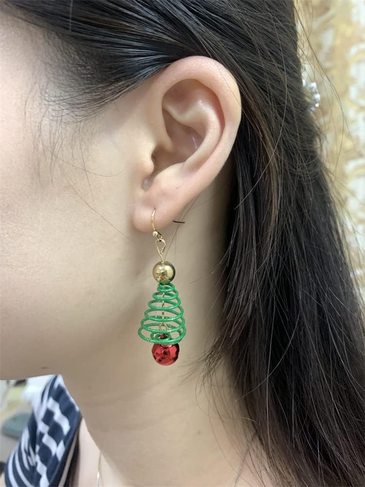 Xmas Tree Jingle Bell Dangle Earrings for Women Girls Cute Charms Red Ball Tinkel Bell Green Wreath Drop Hook Dangling Hypoallergenic Christmas Festival Party Decor Jewelry Gifts for Friend Family - 我的商店我的商店我的商店