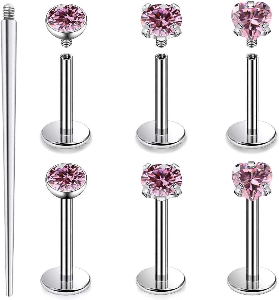 Yaalozei 20G 18G 16G F316 Titanium Flat Back Nose Rings Studs Hypoallergenic Screw on Tragus Helix Cartilage Earrings Stud Piercing Jewerly for Women Men Bars 6mm - QIAO CrystalQIAO CrystalQIAO Crystal