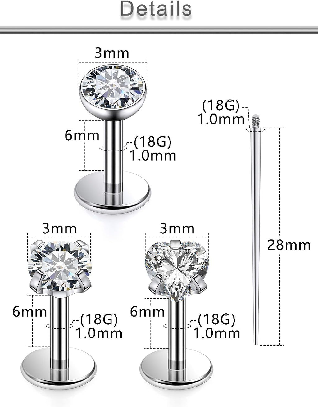 Yaalozei 20G 18G 16G F316 Titanium Flat Back Nose Rings Studs Hypoallergenic Screw on Tragus Helix Cartilage Earrings Stud Piercing Jewerly for Women Men Bars 6mm - QIAO CrystalQIAO CrystalQIAO Crystal